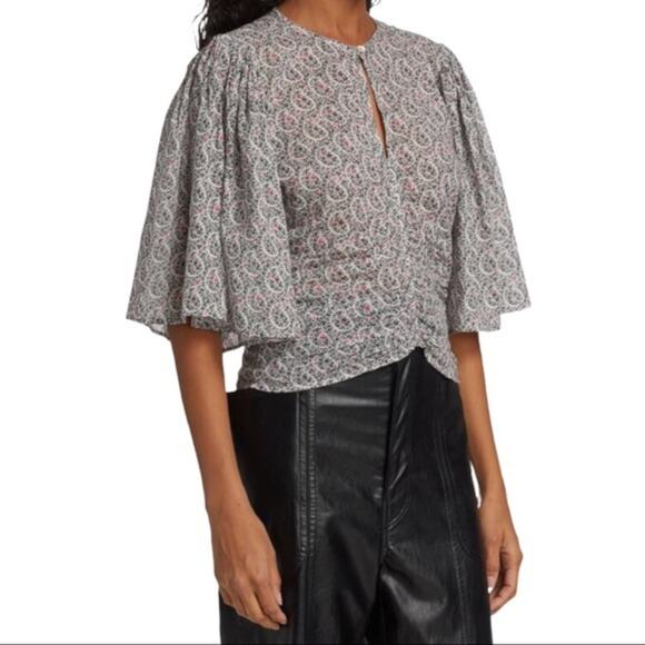 Isabel Marant Etoile Mariazo Floral Flutter-Sleeve Blouse 42 NWT - Picture 1 of 13